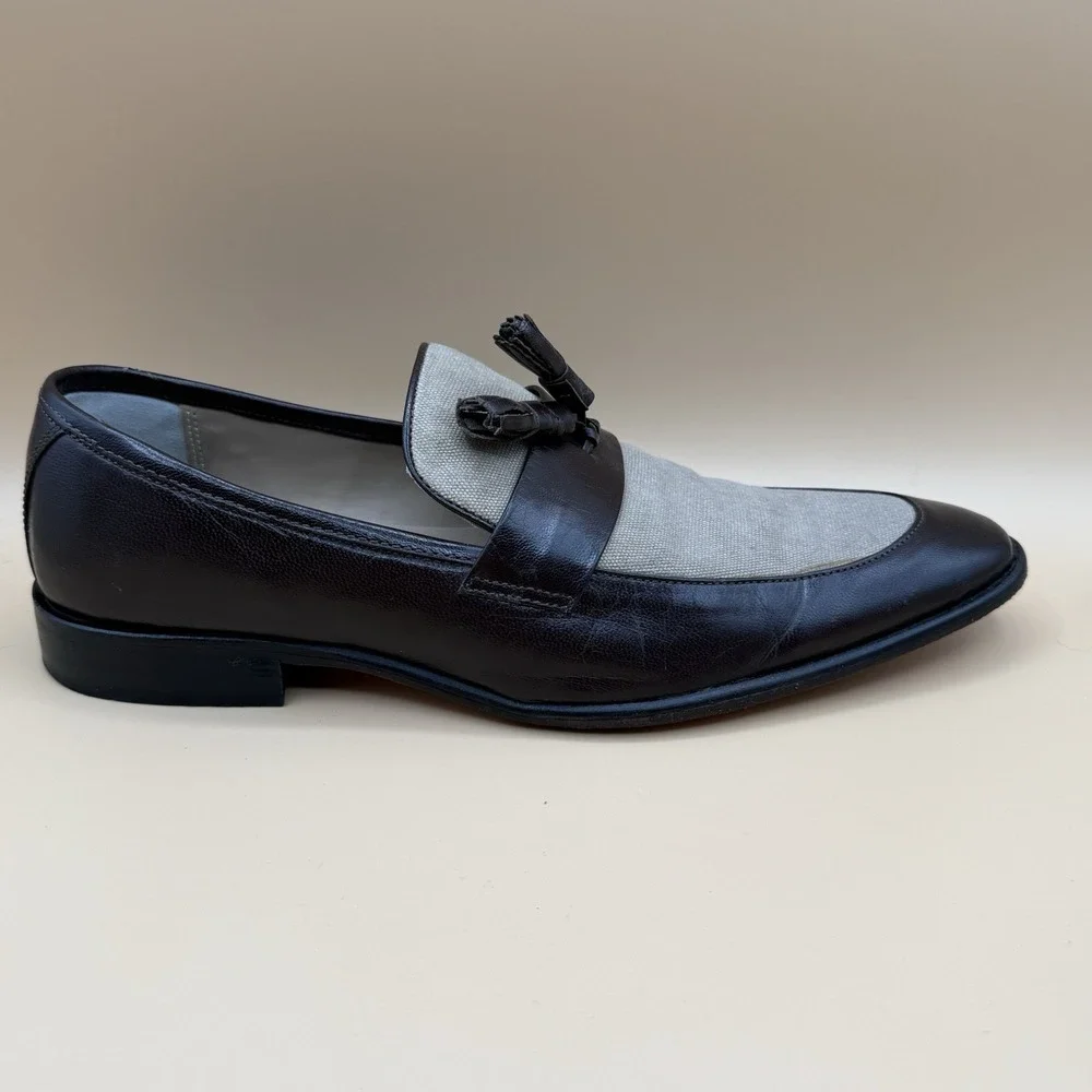Giorgio Brutini Mens 10.5 Tassel Loafers Brown Leather Canvas Two Tone Resort